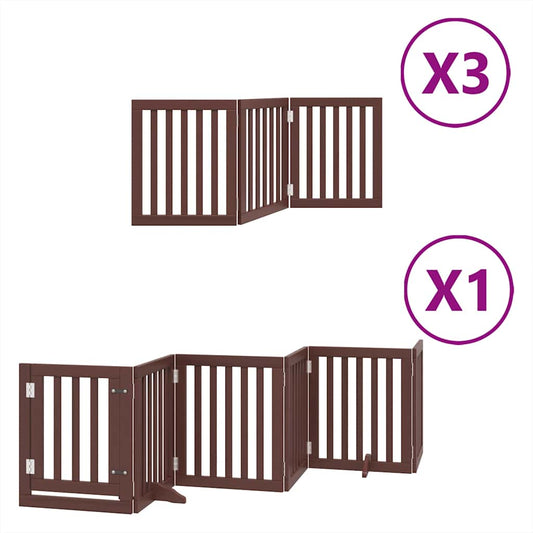 Zábrana pro psy s dvířky skládací 15 panelů hnědá 750 cm topol