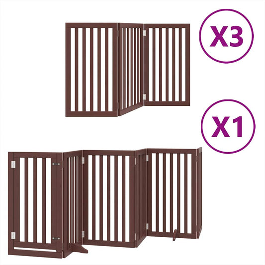 Zábrana pro psy s dvířky skládací 15 panelů hnědá 750 cm topol