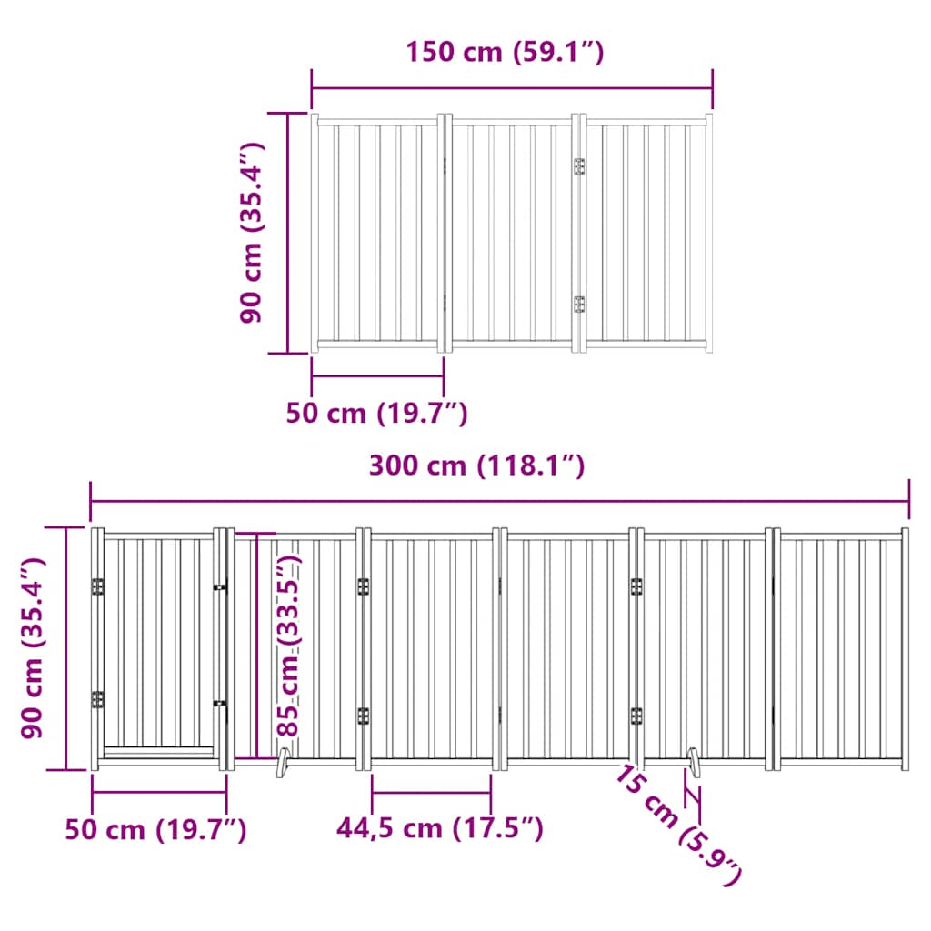 Zábrana pro psy s dvířky skládací 9 panelů hnědá 450 cm topol
