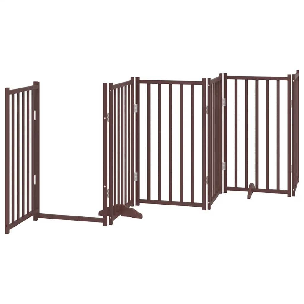 Zábrana pro psy s dvířky skládací 9 panelů hnědá 450 cm topol