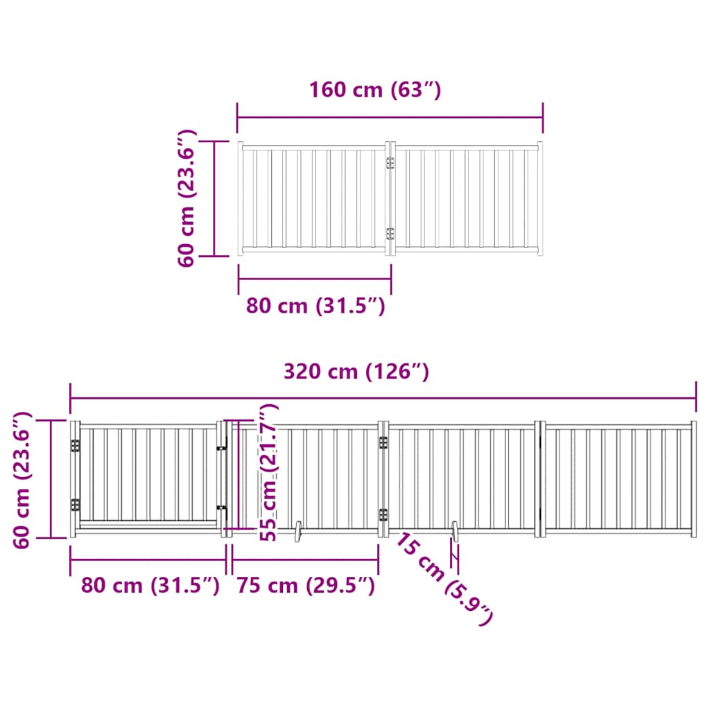 Zábrana pro psy s dvířky skládací 8 panelů bílá 640 cm topol