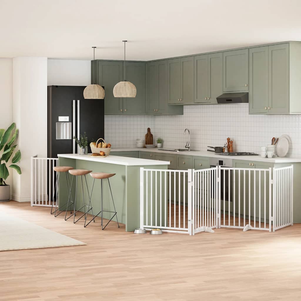 Zábrana pro psy s dvířky skládací 12 panelů bílá 960 cm topol