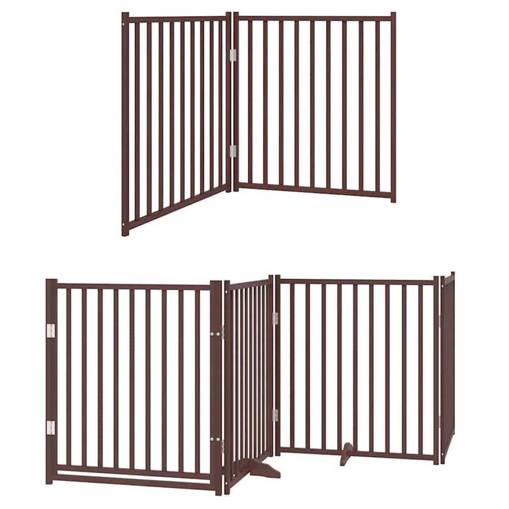 Zábrana pro psy s dvířky skládací 6 panelů hnědá 480 cm topol