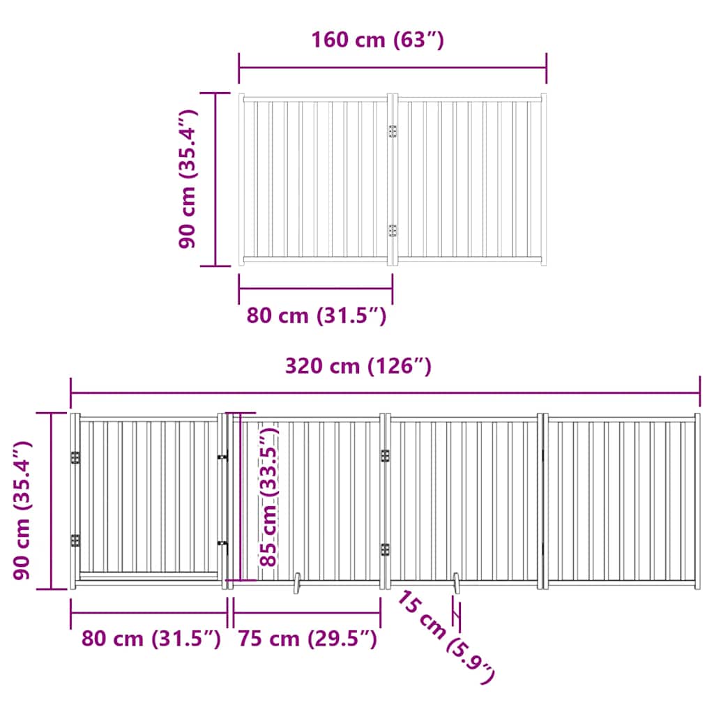 Zábrana pro psy s dvířky skládací 8 panelů hnědá 640 cm topol