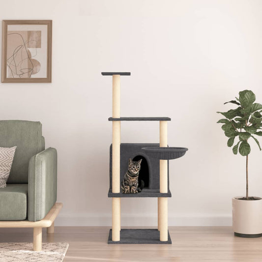 Škrabadlo pro kočky se sisalovými sloupky tmavě šedé 132 cm