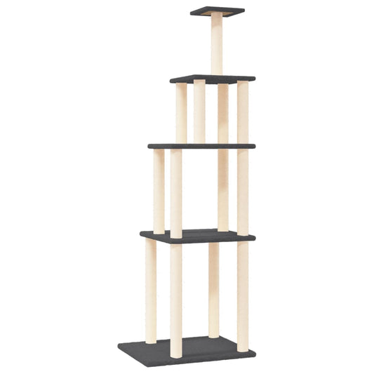 Škrabadlo pro kočky se sisalovými sloupky 60 × 47,5 × 183 cm, tmavě šedé