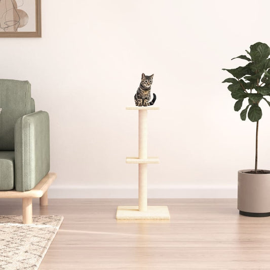 Kočičí strom s plošinami a sisalovými sloupky, krémový 34,5 × 34,5 × 73 cm
