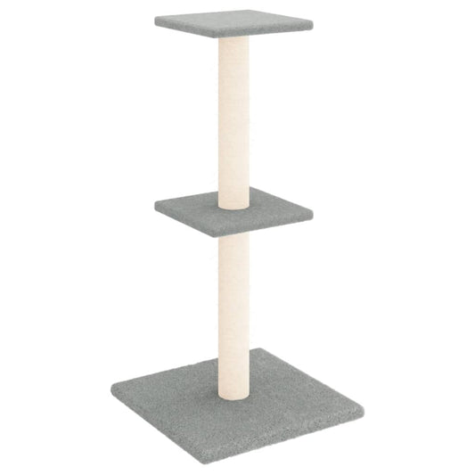Kočičí strom s plošinami a sisalovými sloupky, světle šedý 34,5 × 34,5 × 73 cm