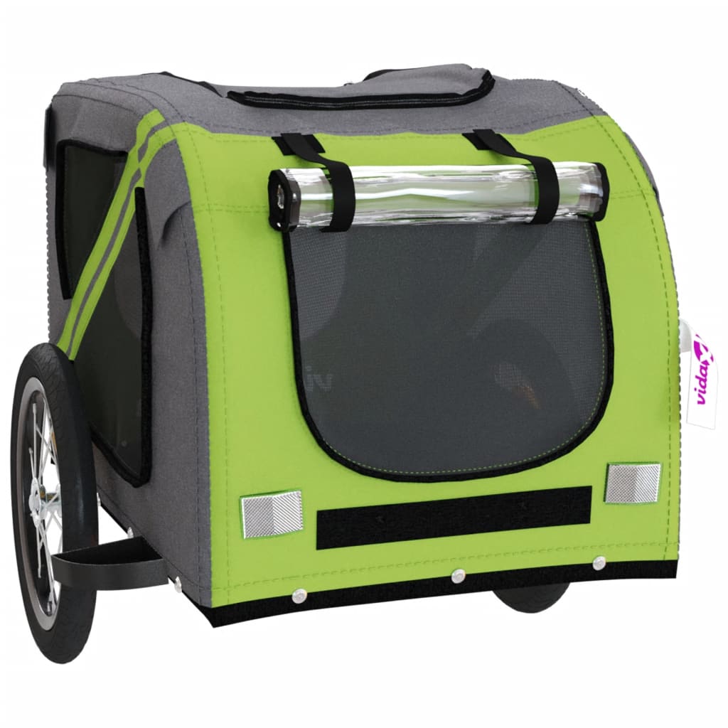 Vozík za kolo pro psa zelený a šedý oxfordská tkanina a železo