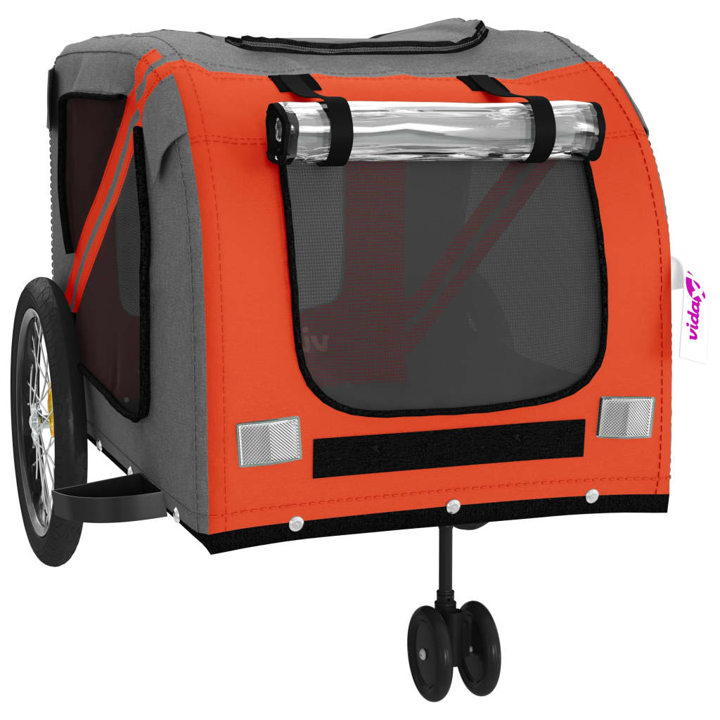 Vozík za kolo pro psa oranžový a šedý oxfordská tkanina/železo
