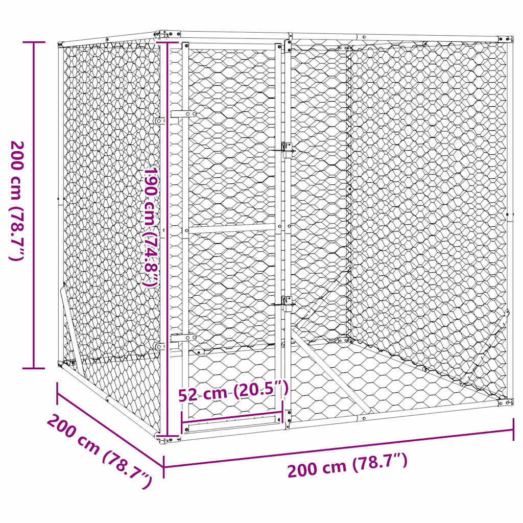 Venkovní psí kotec stříbrný 2 x 2 x 2 m pozinkovaná ocel