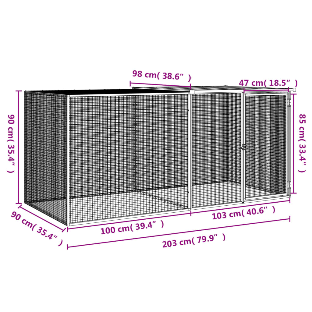 Klec pro kuřata se střechou antracitová 203 x 98 x 90 cm pozinkovaná ocel