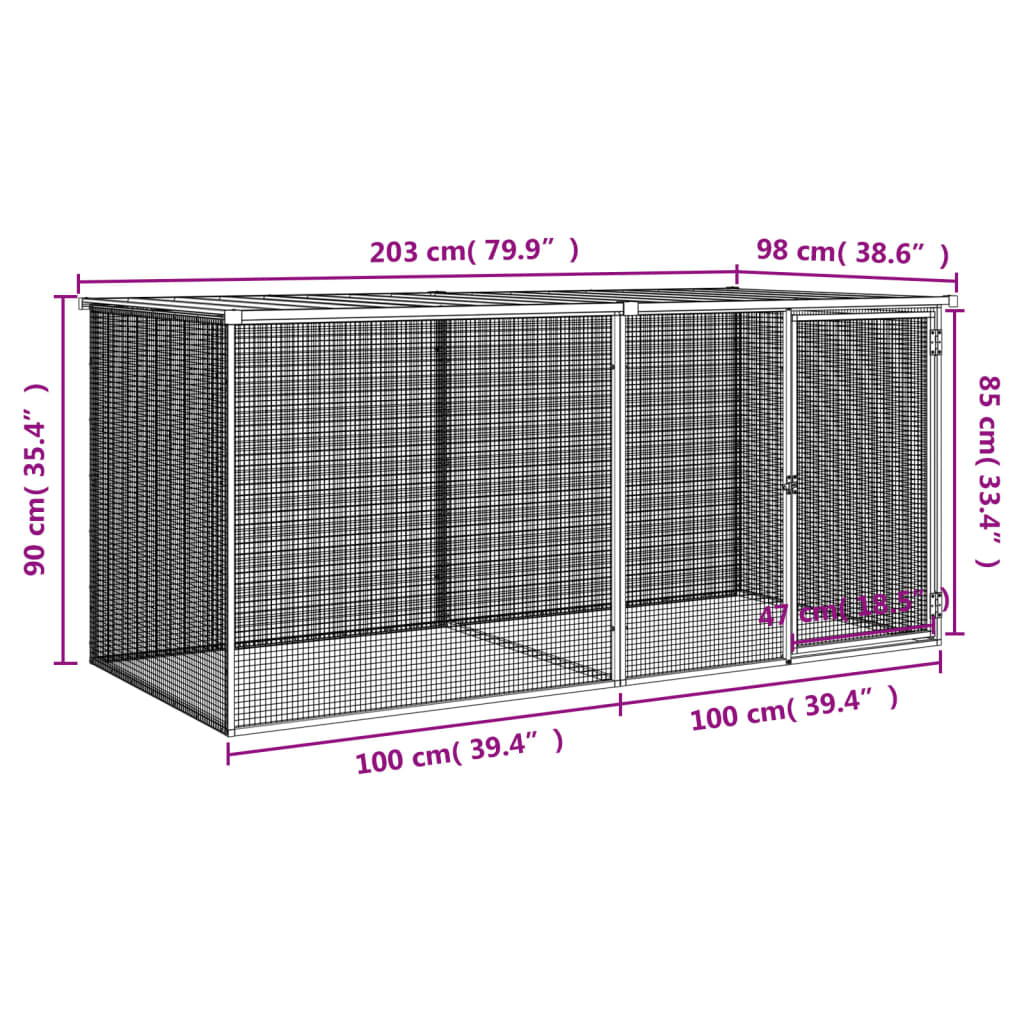 Klec pro kuřata se střechou antracitová 203 x 98 x 90 cm pozinkovaná ocel