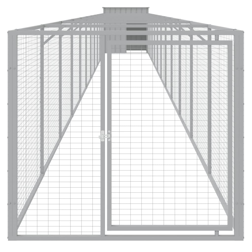 Psí bouda s výběhem světle šedá 110 x 1 221 x 110 cm ocel
