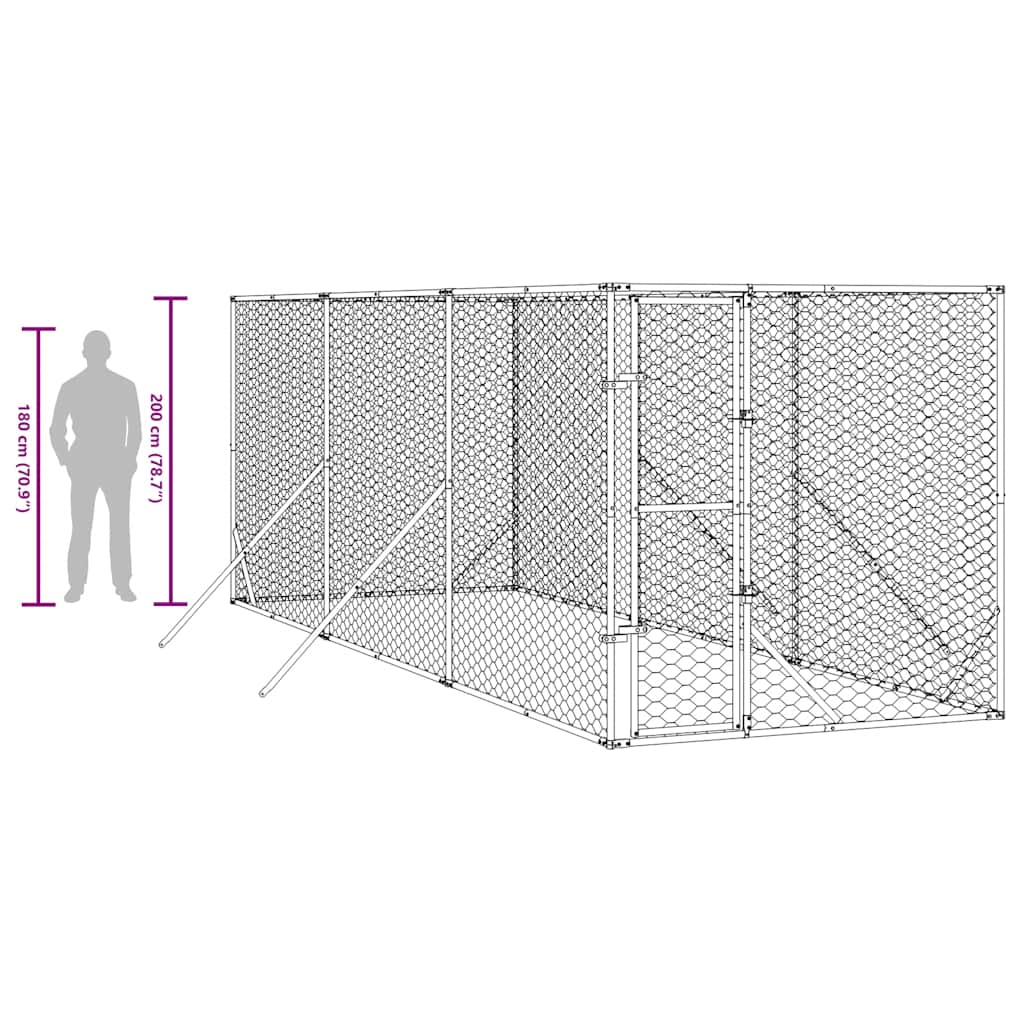 Venkovní psí kotec stříbrný 2 x 6 x 2 m pozinkovaná ocel