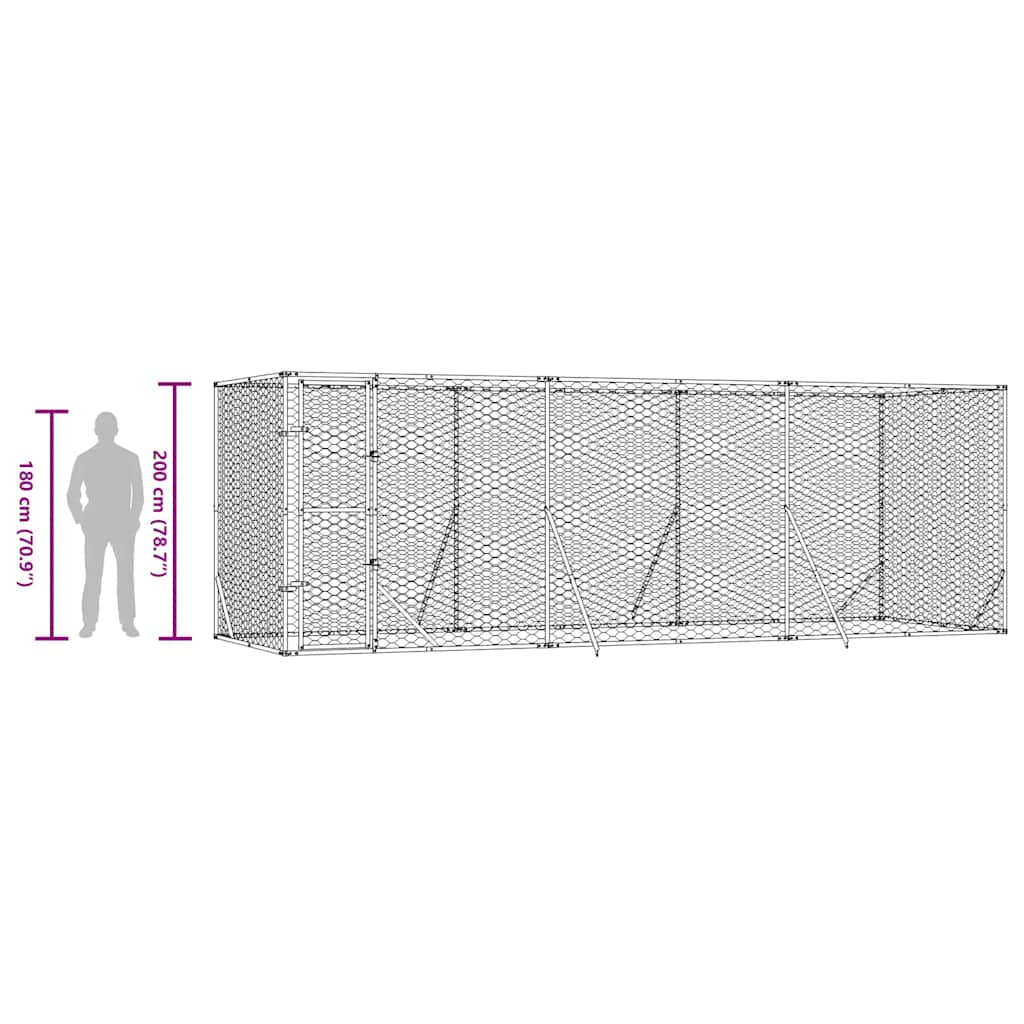Venkovní psí kotec stříbrný 6 x 2 x 2 m pozinkovaná ocel