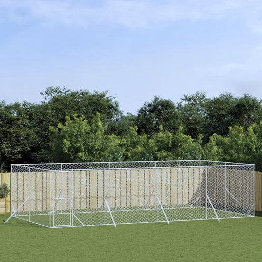 Venkovní psí kotec stříbrný 8 x 4 x 2 m pozinkovaná ocel