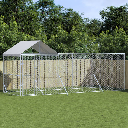 Venkovní psí kotec se střechou stříbrný 6 x 2 x 2,5 m ocel