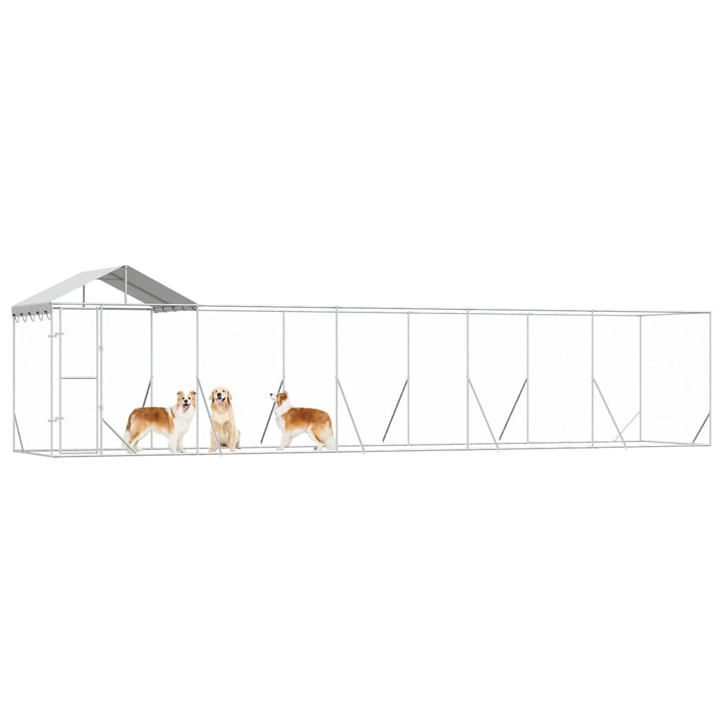 Venkovní psí kotec se střechou stříbrný 10 x 2 x 2,5 m ocel