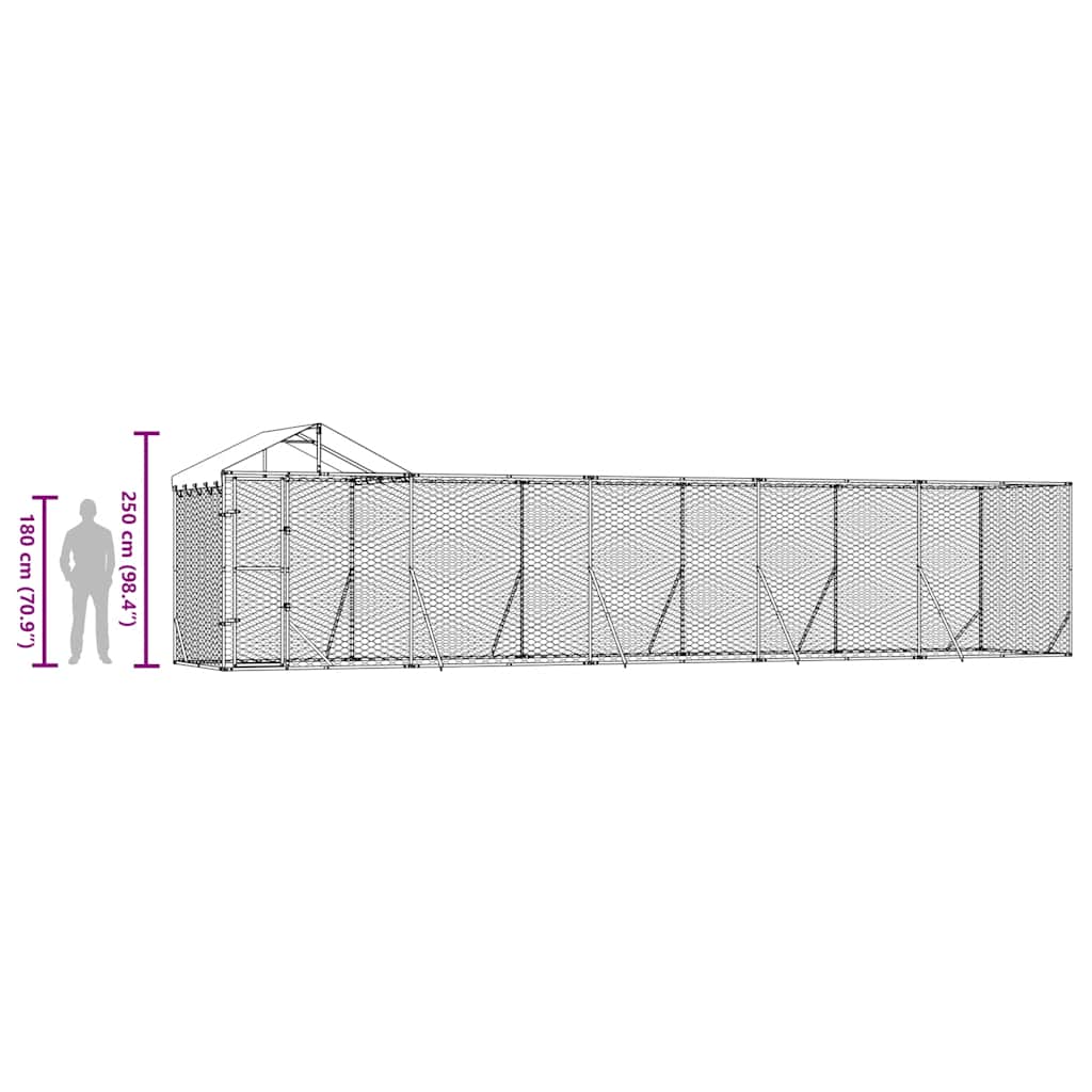 Venkovní psí kotec se střechou stříbrný 10 x 2 x 2,5 m ocel