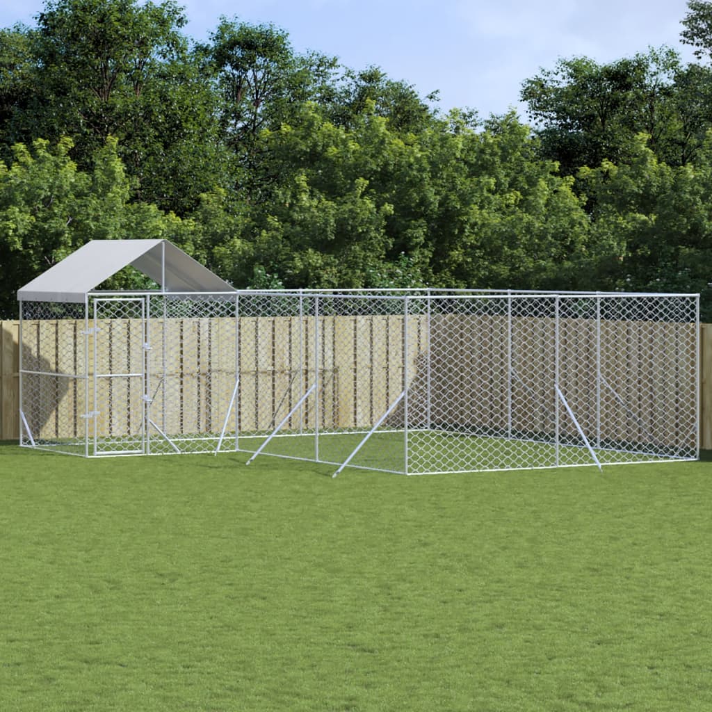 Venkovní psí kotec se střechou stříbrný 6 x 6 x 2,5 m ocel
