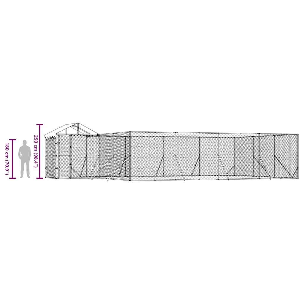 Venkovní psí kotec se střechou stříbrný 10 x 6 x 2,5 m ocel