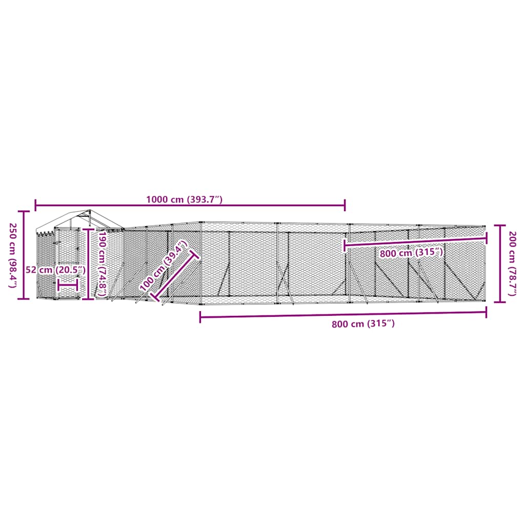 Venkovní psí kotec se střechou stříbrný 10 x 8 x 2,5 m ocel