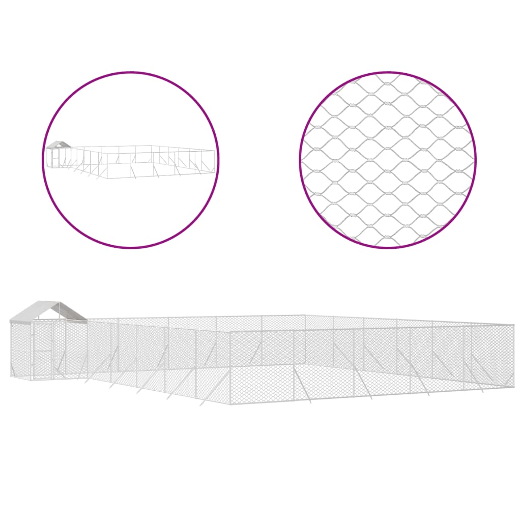 Venkovní psí kotec se střechou stříbrný 12 x 12 x 2,5 m ocel