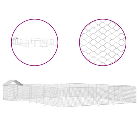 Venkovní psí kotec se střechou stříbrný 12 x 12 x 2,5 m ocel