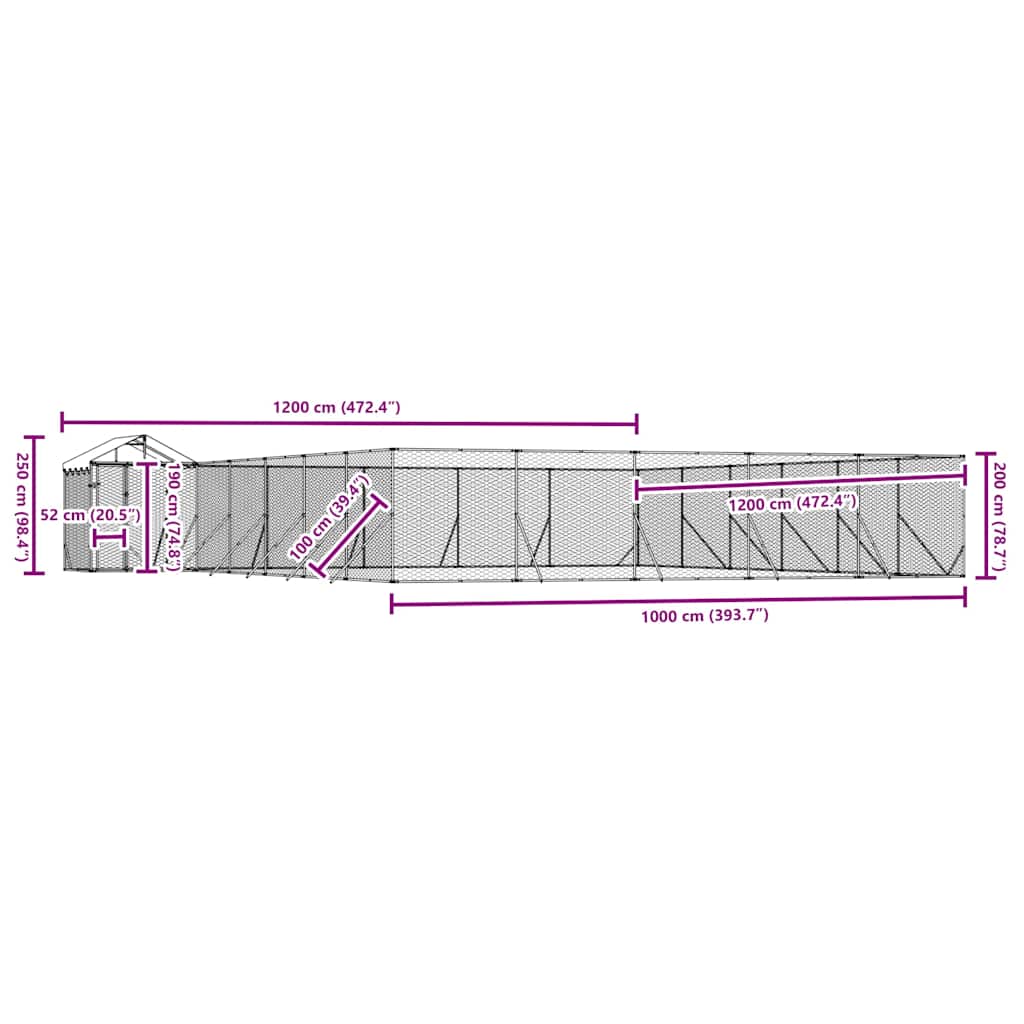 Venkovní psí kotec se střechou stříbrný 12 x 12 x 2,5 m ocel