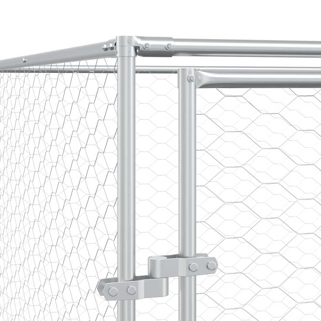 Venkovní psí kotec se střechou stříbrný 6 x 6 x 2,5 m ocel