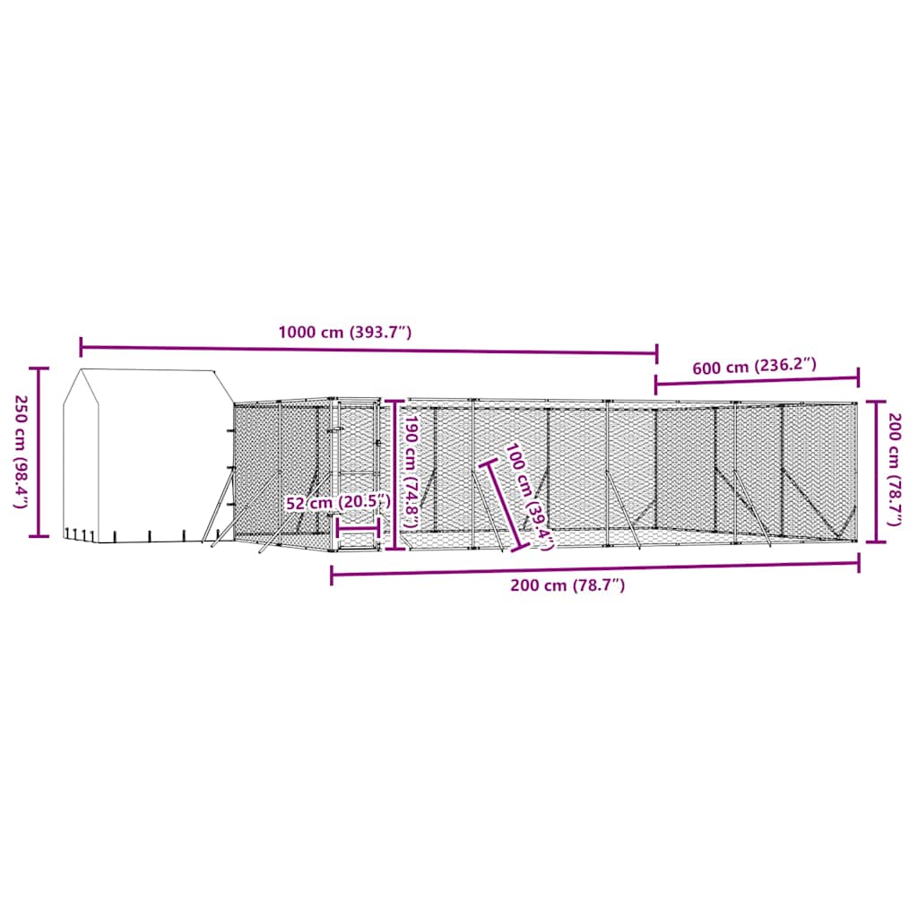 Venkovní psí kotec se střechou stříbrný 10 x 6 x 2,5 m ocel
