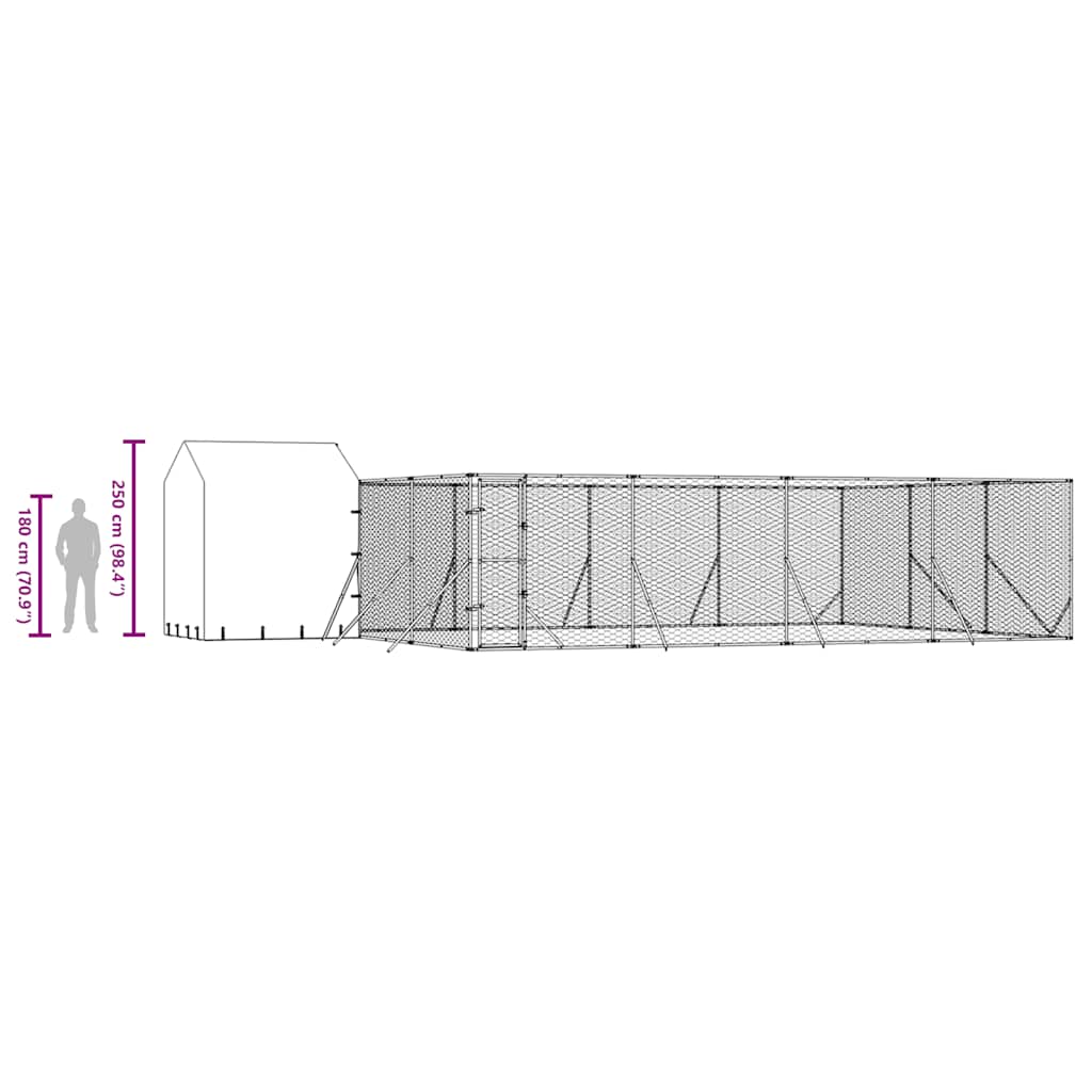 Venkovní psí kotec se střechou stříbrný 10 x 6 x 2,5 m ocel