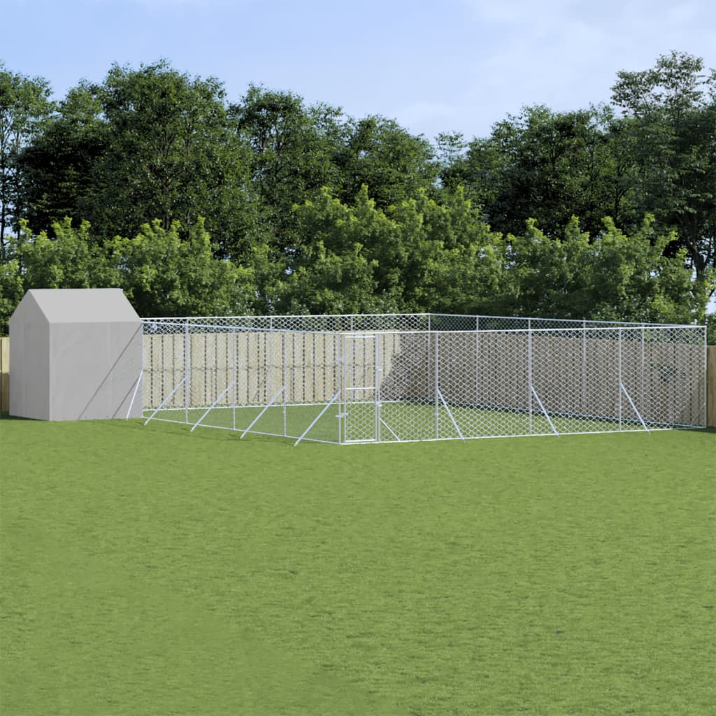 Venkovní psí kotec se střechou stříbrný 10 x 10 x 2,5 m ocel