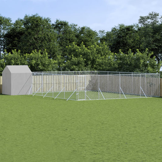 Venkovní psí kotec se střechou stříbrný 10 x 10 x 2,5 m ocel