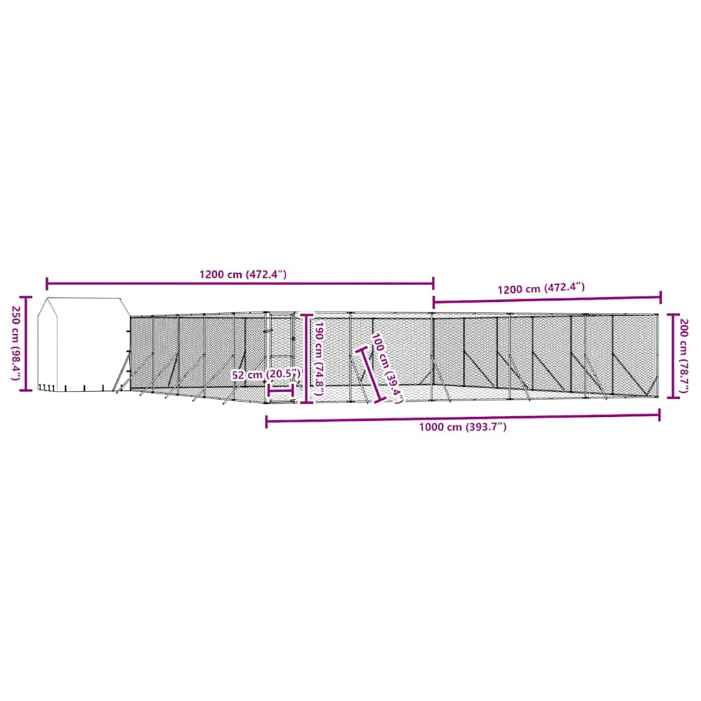Venkovní psí kotec se střechou stříbrný 12 x 12 x 2,5 m ocel