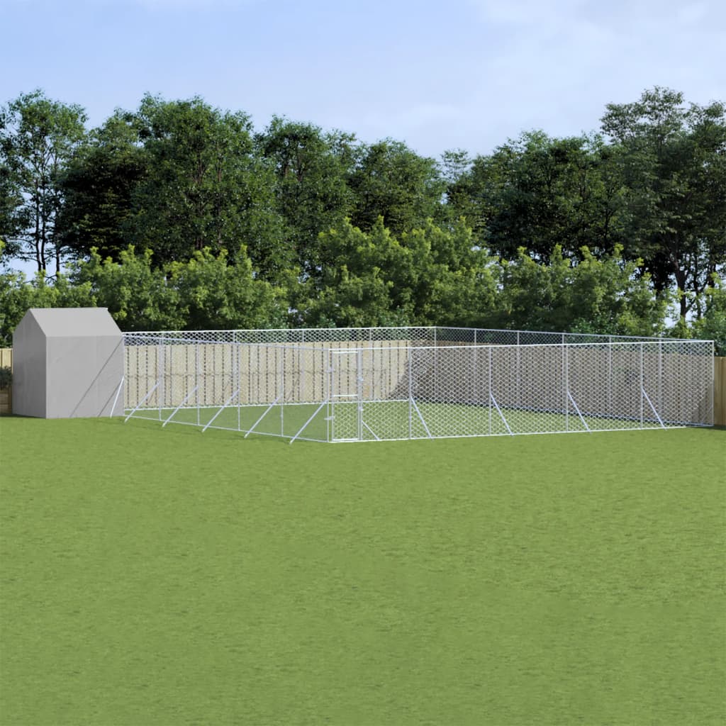Venkovní psí kotec se střechou stříbrný 12 x 12 x 2,5 m ocel