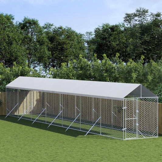 Venkovní psí kotec se střechou stříbrný 2 x 14 x 2,5 m ocel