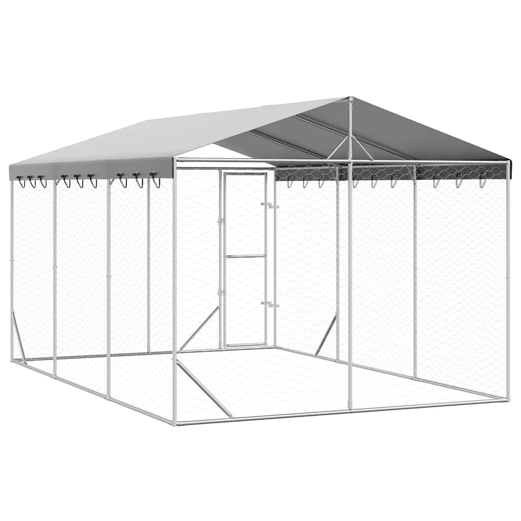 Venkovní psí kotec se střechou stříbrný 3 x 4,5 x 2,5 m ocel