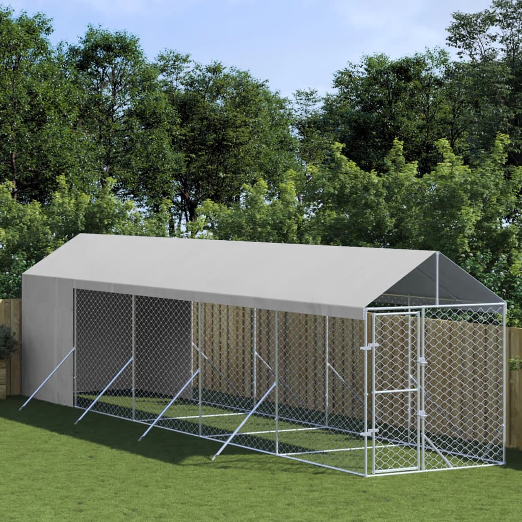 Venkovní psí kotec se střechou stříbrný 2 x 10 x 2,5 m ocel