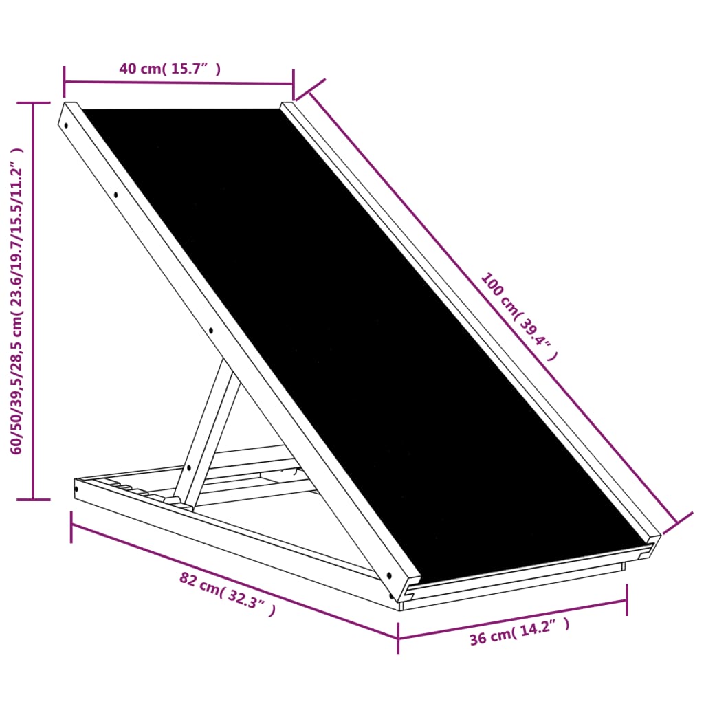 Rampa pro psy šedá 100 x 40 cm masivní jedlové dřevo
