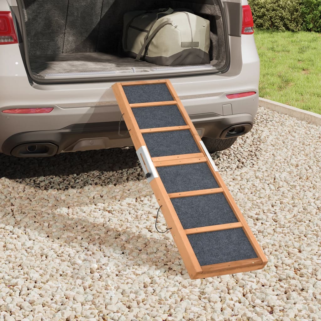 Rampa pro psy šedá 120 x 30 cm masivní jedlové dřevo