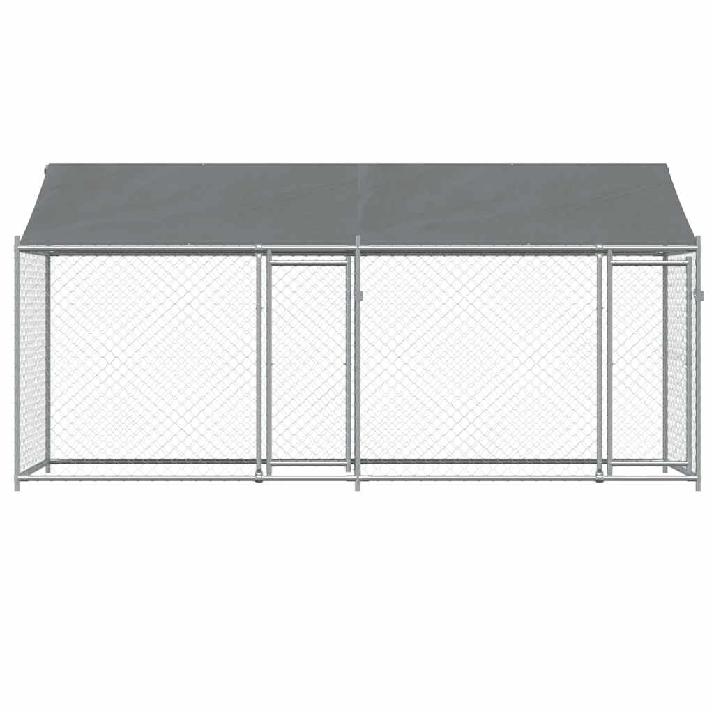 Klec pro psy se střechou a dvířky šedá 4x2x2 m pozinkovaná ocel