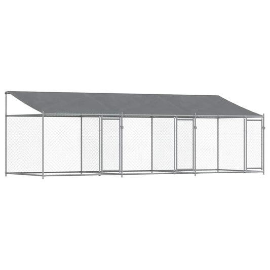 Klec pro psy se střechou a dvířky šedá 6x2x2 m pozinkovaná ocel