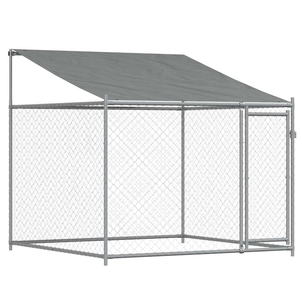 Klec pro psy se střechou a dvířky šedá 6x2x2 m pozinkovaná ocel