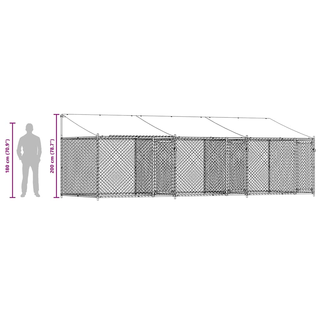 Klec pro psy se střechou a dvířky šedá 6x2x2 m pozinkovaná ocel