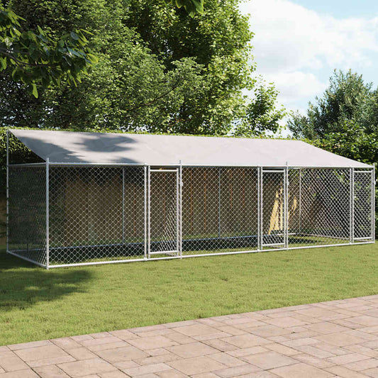 Klec pro psy se střechou a dvířky šedá 6x2x2 m pozinkovaná ocel