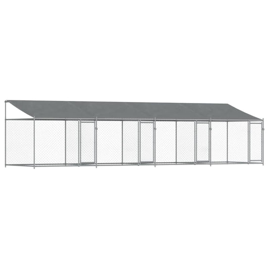 Klec pro psy se střechou a dvířky šedá 8x2x2 m pozinkovaná ocel