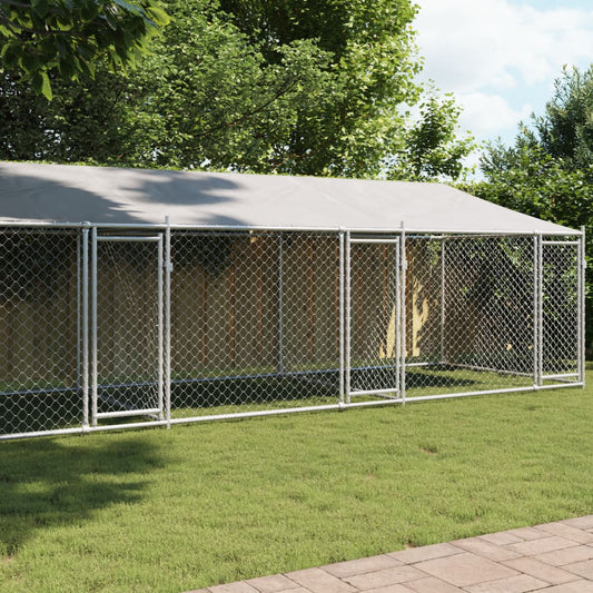 Klec pro psy se střechou a dvířky šedá 8x2x2 m pozinkovaná ocel