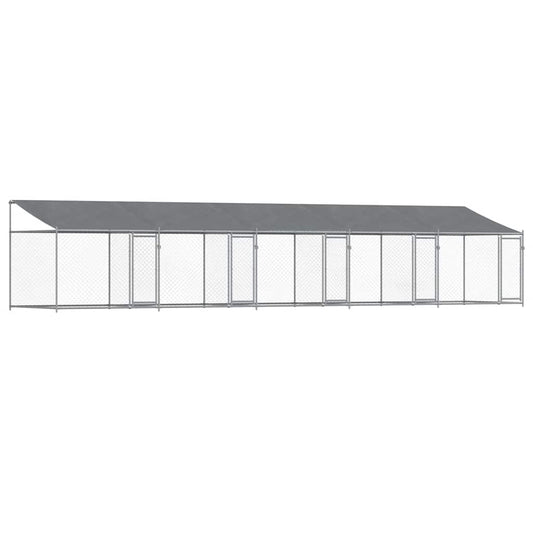 Klec pro psy se střechou a dvířky šedá 10x2x2m pozinkovaná ocel
